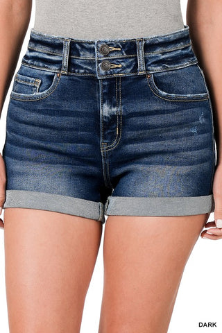 Cuffed Double Button Denim Shorts-MODE-Couture-Boutique-Womens-Clothing
