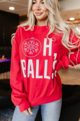 AMPERSAND AVENUE OH BALLS UNIVERSITY PULLOVER SWEATSHIRT-Graphic Sweatshirt-MODE-Couture-Boutique-Womens-Clothing