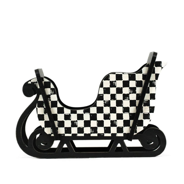 CHECKERED WOOD HOLIDAY SLEIGH IN BLACK & WHITE-Holiday Decor-MODE-Couture-Boutique-Womens-Clothing