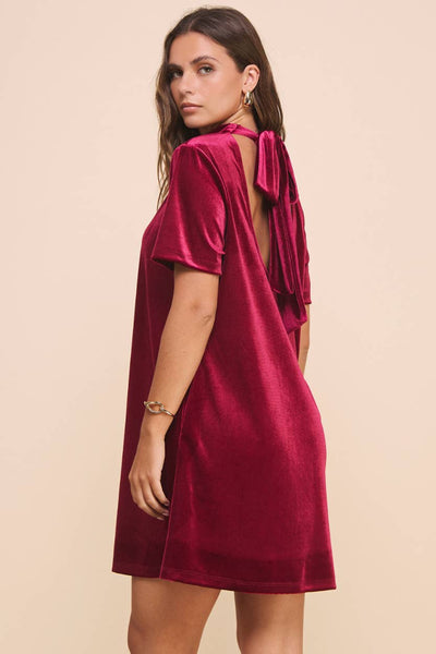 NATALIE MOCK NECK VELVET DRESS IN BURGUNDY-MODE-Couture-Boutique-Womens-Clothing