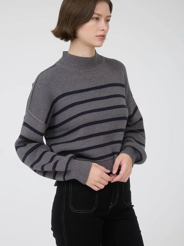 CITY STRIPE MOCK NECK SWEATER IN CHARCOAL-Sweaters-MODE-Couture-Boutique-Womens-Clothing