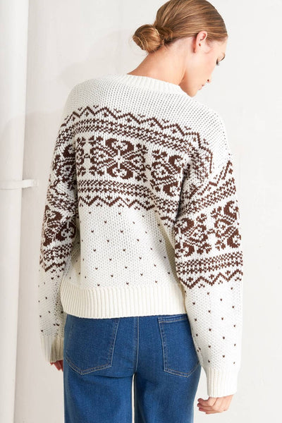 ELINE PULLOVER KNIT SWEATER IN CREAM & BROWN-Sweaters-MODE-Couture-Boutique-Womens-Clothing