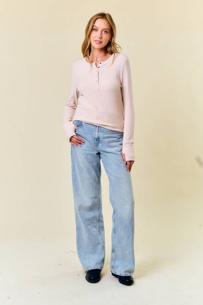 BAILEY BRUSHED RIB HENLEY TOP IN CREAM-Shirts & Tops-MODE-Couture-Boutique-Womens-Clothing