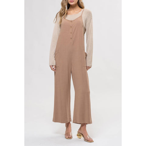 IT'S FALL Y'ALL BUTTON DOWN SLEEVELESS JUMPSUIT IN TAN-JUMPSUIT-MODE-Couture-Boutique-Womens-Clothing