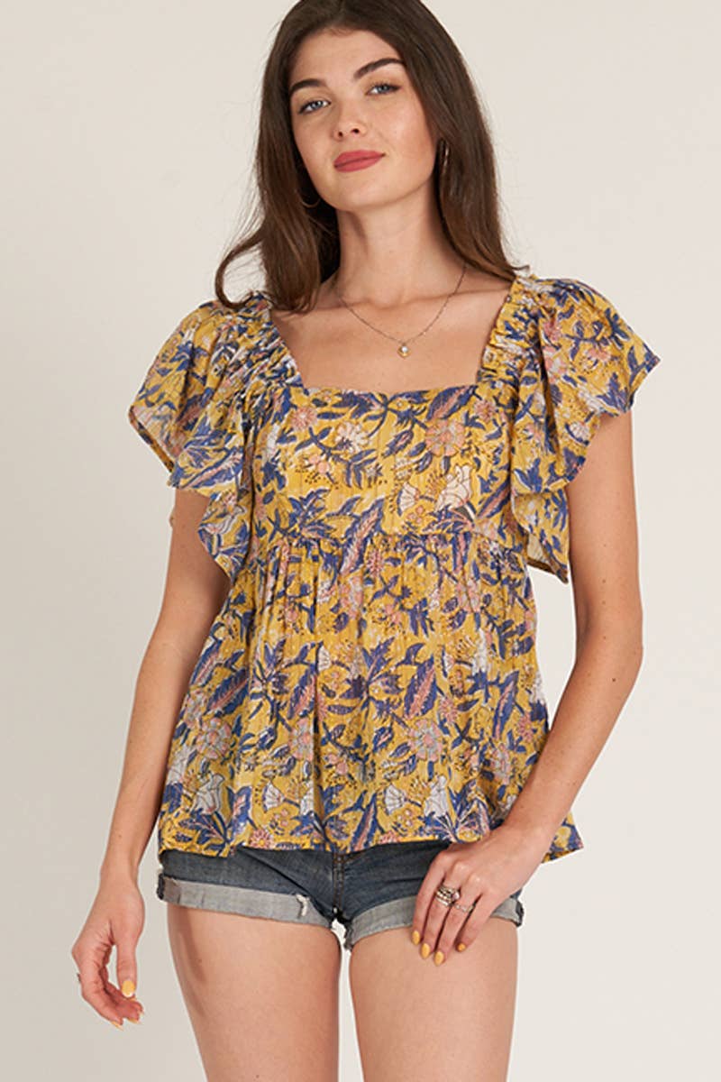 GOLDEN HOUR SQUARE NECK TOP IN MARIGOLD-Tops-MODE-Couture-Boutique-Womens-Clothing