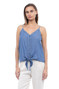 MISTI BUTTON DOWN TIED CAMI TOP IN DENIM-tank top-MODE-Couture-Boutique-Womens-Clothing