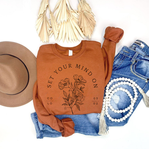 Things Above Christian Fall Crewneck Sweatshirt Bible Verse Texas Orange-MODE-Couture-Boutique-Womens-Clothing