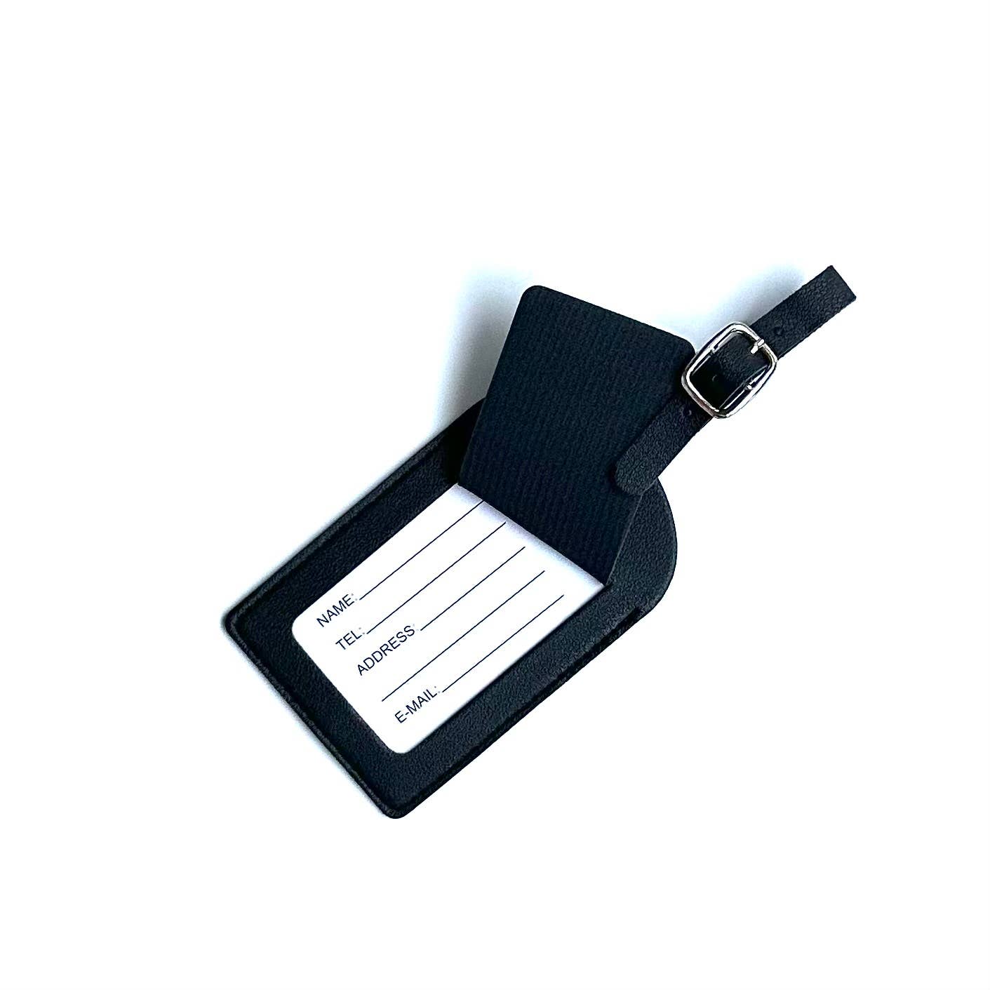 SOFT PU LEATHER TRAVEL LUGGAGE TAG IN BLACK-MODE-Couture-Boutique-Womens-Clothing