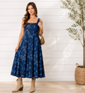 VINEYARD CRUSH FLORAL JACQUARD CORSET DETAIL MINI DRESS IN DENIM-Dress-MODE-Couture-Boutique-Womens-Clothing