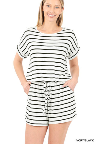Stripe Romper with Pockets-MODE-Couture-Boutique-Womens-Clothing