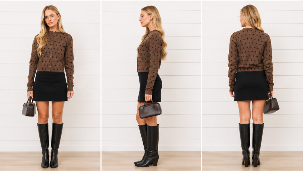 KEEP YOUR PRIORITIES STRAIGHT POLKA DOT BUTTON DOWN CARDIGAN IN CHOCOLATE