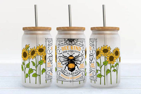 Bee Kind Bee Positive Beelieve in Yourself 16oz Libbey Glass Tumbler-MODE-Couture-Boutique-Womens-Clothing