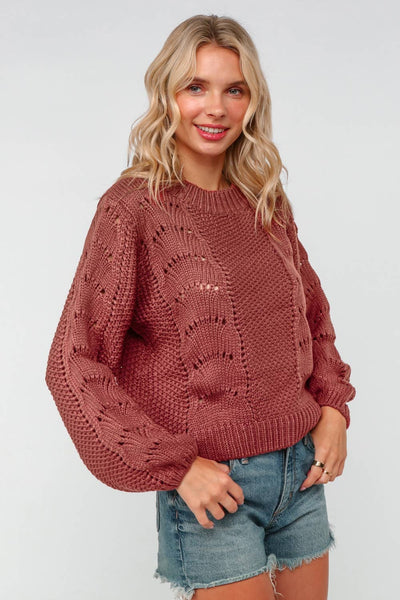 COASTAL CROCHET SCALLOP SWEATER IN RUST-Sweaterse-MODE-Couture-Boutique-Womens-Clothing