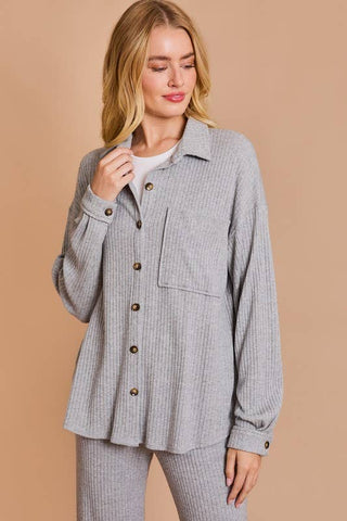 LAYNE TEXTURED BUTTON UP IN HEATHER GRAY-Tops-MODE-Couture-Boutique-Womens-Clothing