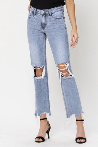 VERVET BY FLYING MONKEY SUPER HIGH RISE 90'S STRAIGHT CROP JEANS IN MEDIUM VINTAGE WASH-DS-Jeans-MODE-Couture-Boutique-Womens-Clothing