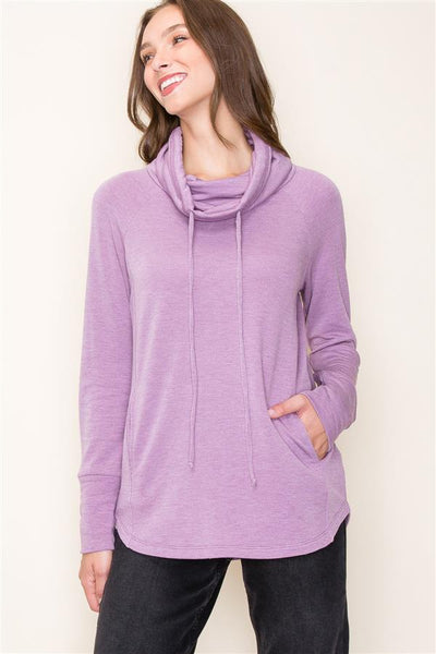 TIANNA DRAWSTRING INNER BRUSHED PULLOVER TERRY TOP IN LIGHT PLUM-Tops-MODE-Couture-Boutique-Womens-Clothing