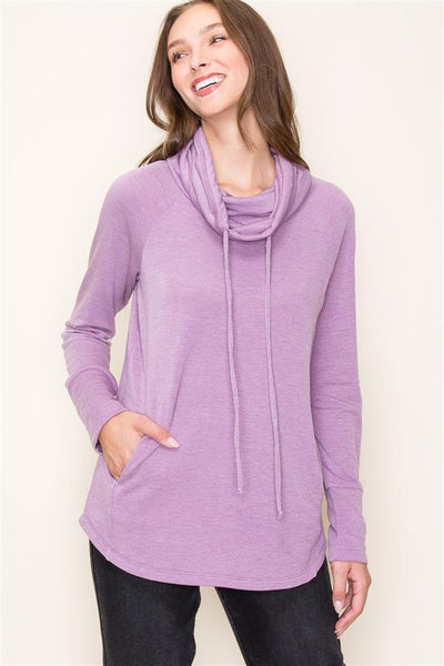 TIANNA DRAWSTRING INNER BRUSHED PULLOVER TERRY TOP IN LIGHT PLUM-Tops-MODE-Couture-Boutique-Womens-Clothing