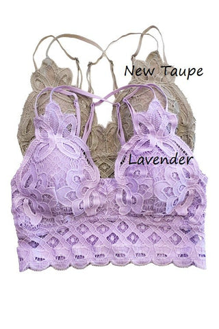 HEAD IN THE CLOUDS CROCHET LACE CRISS CROSS STRAP BRALETTE IN NEW TAUPE-BRALETTE-MODE-Couture-Boutique-Womens-Clothing
