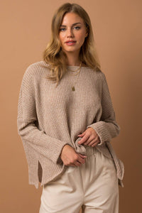FINLEY TEXTURED KNIT SWEATER TOP IN OATMEAL-SWEATER TOP-MODE-Couture-Boutique-Womens-Clothing