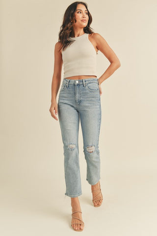 JBD DISTRESSED STRAIGHT LEG DENIM JEANS IN LIGHT-Jeans-MODE-Couture-Boutique-Womens-Clothing