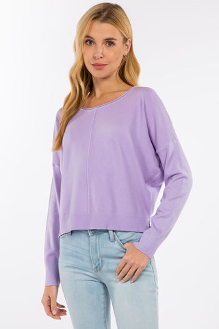 CAMILLA ROUND NECK SOFTEST FRONT SEAM SWEATER IN HEATHER CAPRI-Sweaters-MODE-Couture-Boutique-Womens-Clothing
