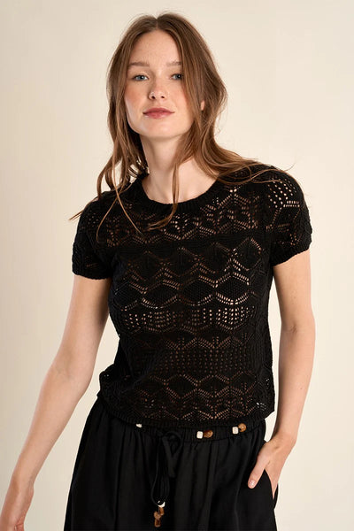 CHANDLER SHORTSLEEVE KNIT CARDIGAN IN BLACK-KNIT TOP-MODE-Couture-Boutique-Womens-Clothing