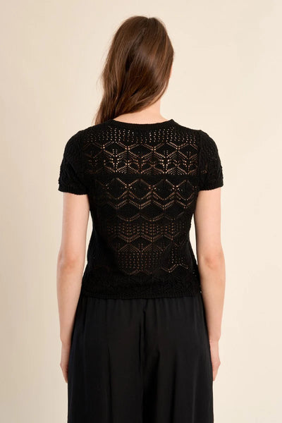 CHANDLER SHORTSLEEVE KNIT CARDIGAN IN BLACK-KNIT TOP-MODE-Couture-Boutique-Womens-Clothing