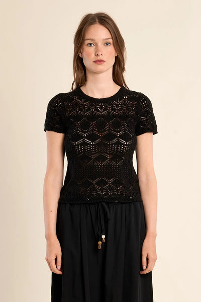 CHANDLER SHORTSLEEVE KNIT CARDIGAN IN BLACK-KNIT TOP-MODE-Couture-Boutique-Womens-Clothing
