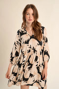 GOLDEN PALM BABYDOLL DRESS IN BLACK/BEIGE-DRESS-MODE-Couture-Boutique-Womens-Clothing