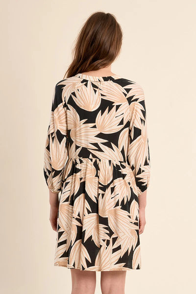GOLDEN PALM BABYDOLL DRESS IN BLACK/BEIGE-DRESS-MODE-Couture-Boutique-Womens-Clothing