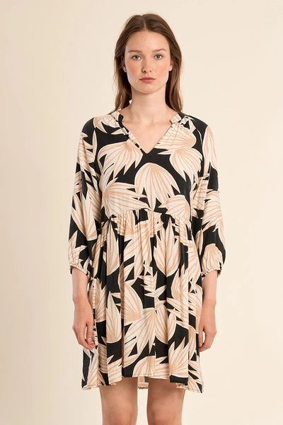 GOLDEN PALM BABYDOLL DRESS IN BLACK/BEIGE-DRESS-MODE-Couture-Boutique-Womens-Clothing