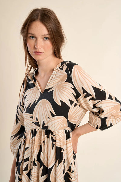 GOLDEN PALM BABYDOLL DRESS IN BLACK/BEIGE-DRESS-MODE-Couture-Boutique-Womens-Clothing