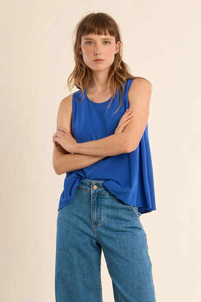 TO FREEDOM CREW NECK TANK TOP IN COBALT BLUE-tank top-MODE-Couture-Boutique-Womens-Clothing