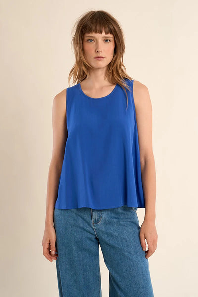 TO FREEDOM CREW NECK TANK TOP IN COBALT BLUE-tank top-MODE-Couture-Boutique-Womens-Clothing