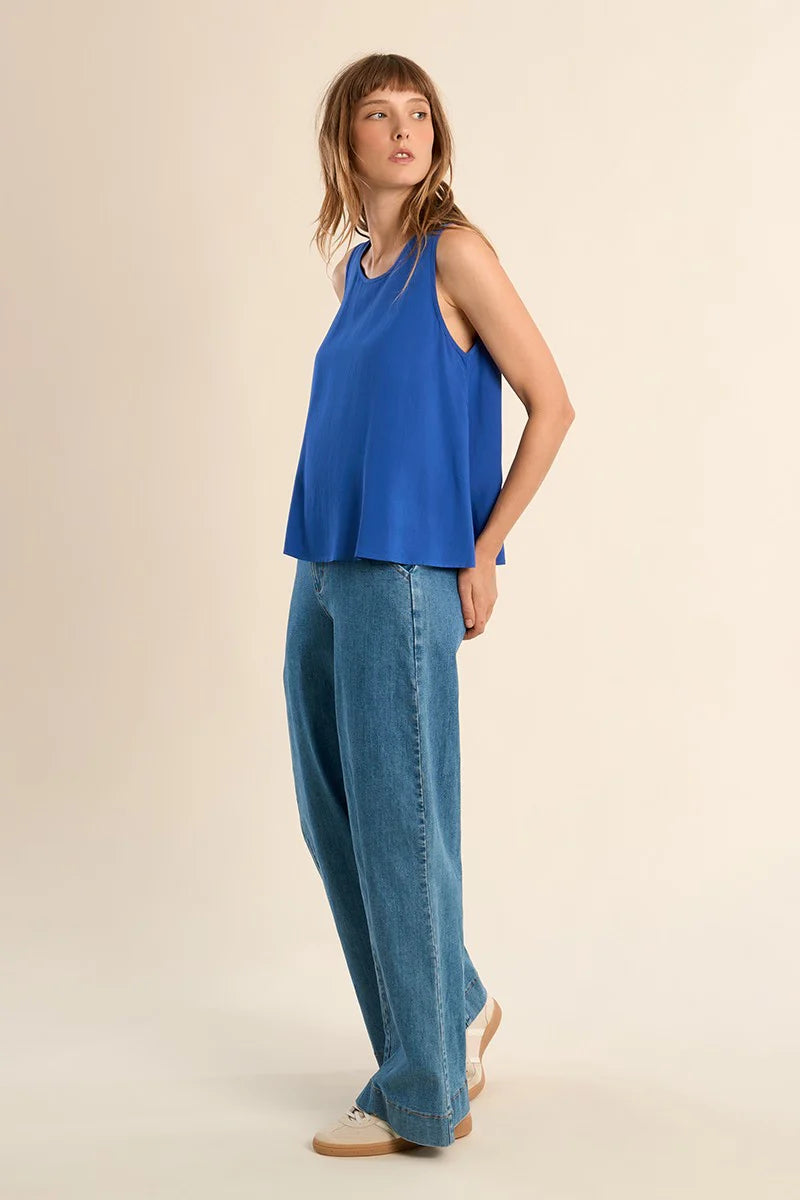 TO FREEDOM CREW NECK TANK TOP IN COBALT BLUE-tank top-MODE-Couture-Boutique-Womens-Clothing