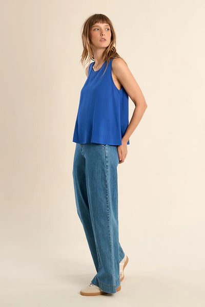 TO FREEDOM CREW NECK TANK TOP IN COBALT BLUE-tank top-MODE-Couture-Boutique-Womens-Clothing