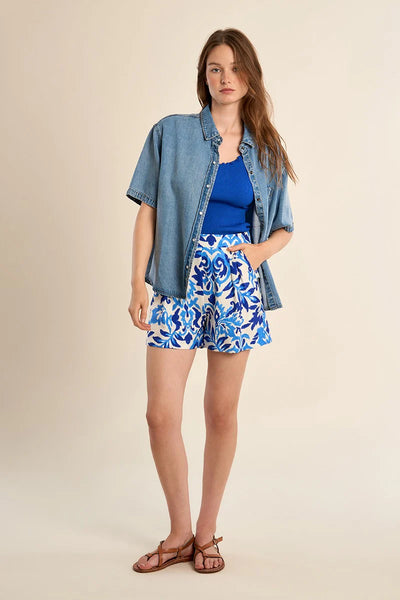 VINO VIBES FLORAL SHORTS IN BLUE