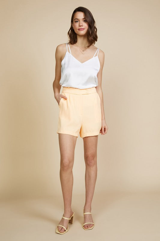 SKIES ARE BLUE POWER SHORTS IN CANTALOUPE-SHORTS-MODE-Couture-Boutique-Womens-Clothing