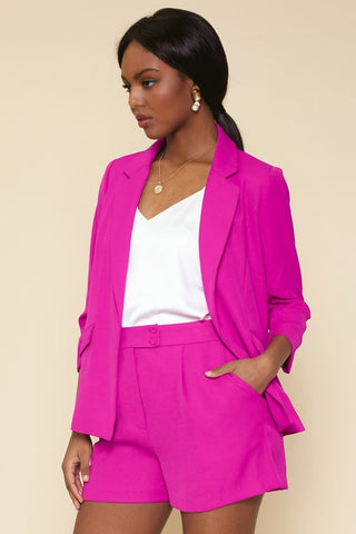 SKIES ARE BLUE 3/4 SLEEVE POWER BLAZER IN VIOLET MAGENTA-BLAZERS-MODE-Couture-Boutique-Womens-Clothing