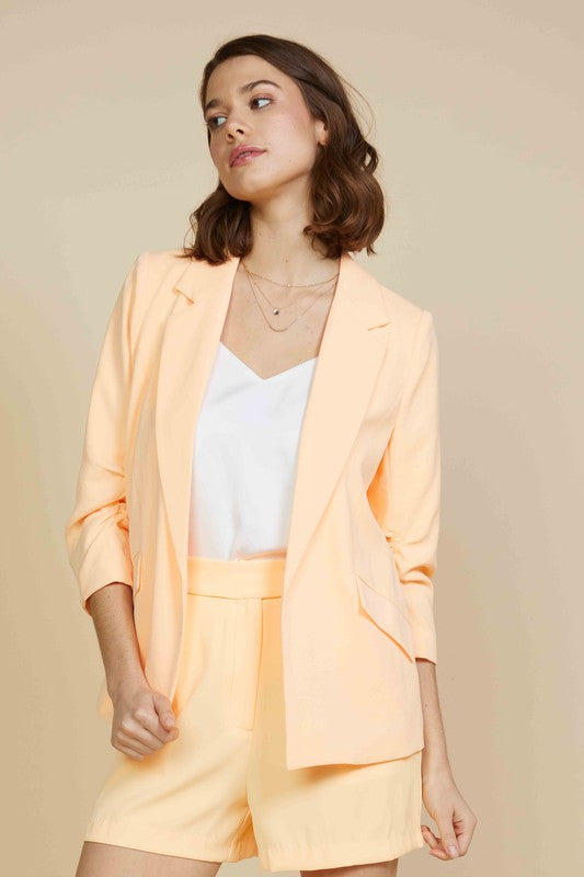 SKIES ARE BLUE 3/4 SLEEVE POWER BLAZER IN CANTALOUPE-BLAZERS-MODE-Couture-Boutique-Womens-Clothing
