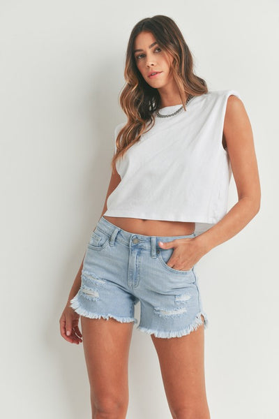 SHOUT OUT TO SUMMER SHORTS IN LIGHT WASH-SHORTS-MODE-Couture-Boutique-Womens-Clothing