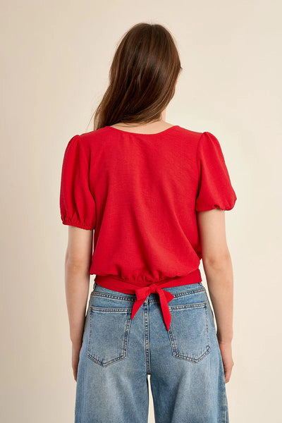PAXTON TIE DETAIL CROP TOP IN CHERRY RED