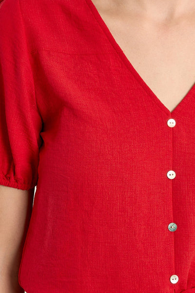 PAXTON TIE DETAIL CROP TOP IN CHERRY RED