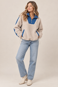 FIRESIDE CHAT SHERPA FLEECE QUARTER ZIP PULLOVER IN CREAM