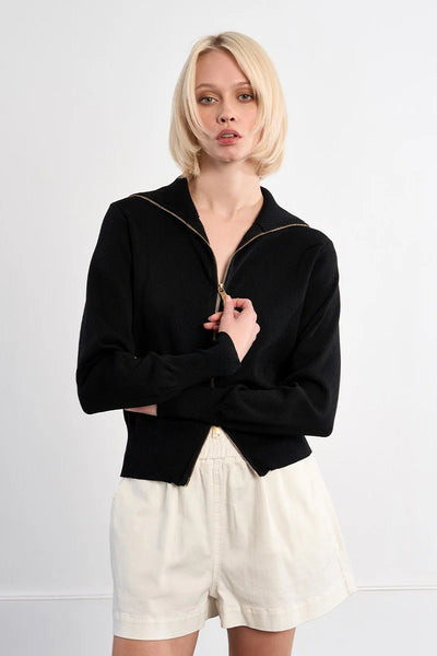 CITY EASE ZIP KNIT IN BLACK-CARDIGAN-MODE-Couture-Boutique-Womens-Clothing