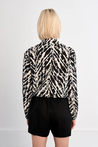WILD INTENT FRONT ZIP BOMBER JACKET IN BLACK/CREAM-Jacket-MODE-Couture-Boutique-Womens-Clothing