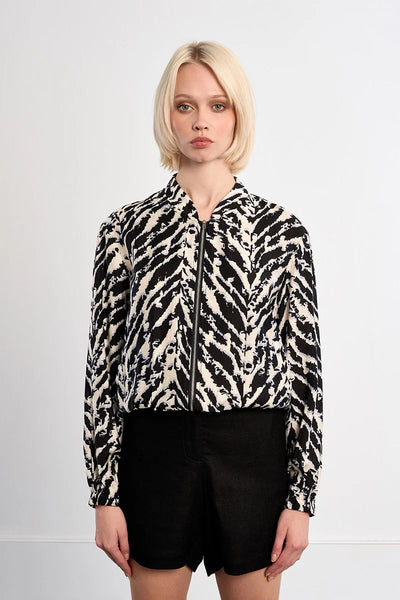 WILD INTENT FRONT ZIP BOMBER JACKET IN BLACK/CREAM-Jacket-MODE-Couture-Boutique-Womens-Clothing
