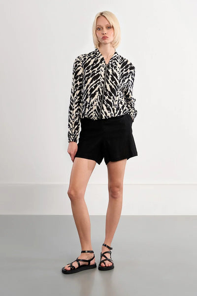 WILD INTENT FRONT ZIP BOMBER JACKET IN BLACK/CREAM-Jacket-MODE-Couture-Boutique-Womens-Clothing