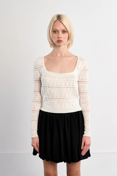 SIDE EYES SQUARE NECK KNIT TOP IN WHITE-Tops-MODE-Couture-Boutique-Womens-Clothing