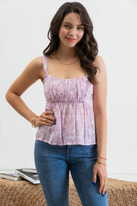 MINDI SCOOP NECK FLORAL TANK TOP IN LILAC-Tops-MODE-Couture-Boutique-Womens-Clothing